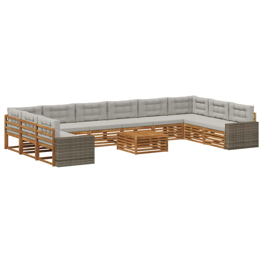 Ensembles de canapés avec coussin 11 pcs Bois d'Acacia Massif - 2