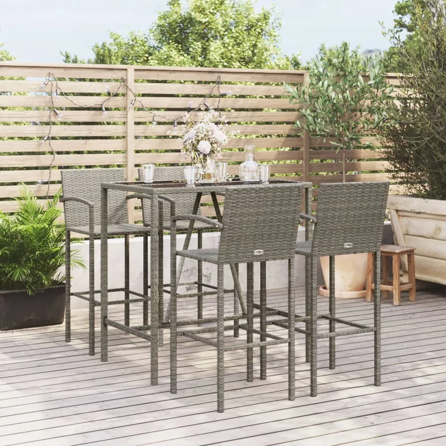 Ensemble de bar de jardin 5 pcs gris résine tressée