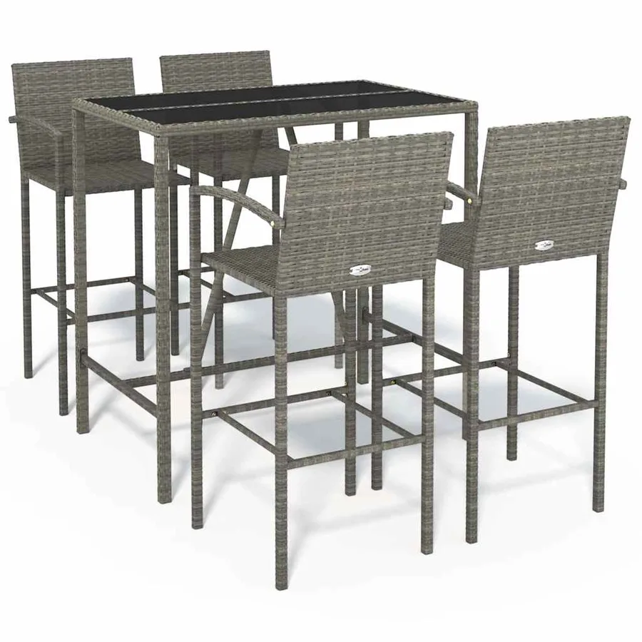 Ensemble de bar de jardin 5 pcs gris résine tressée - 2