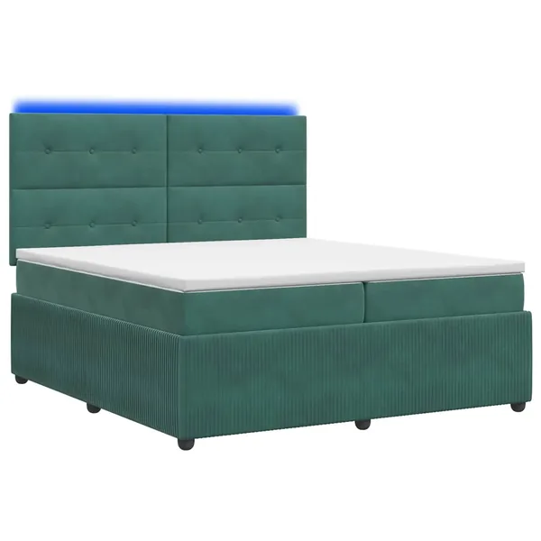 Lit boxspring LED avec matelas Vert foncé 200 x 200 cm Velours
