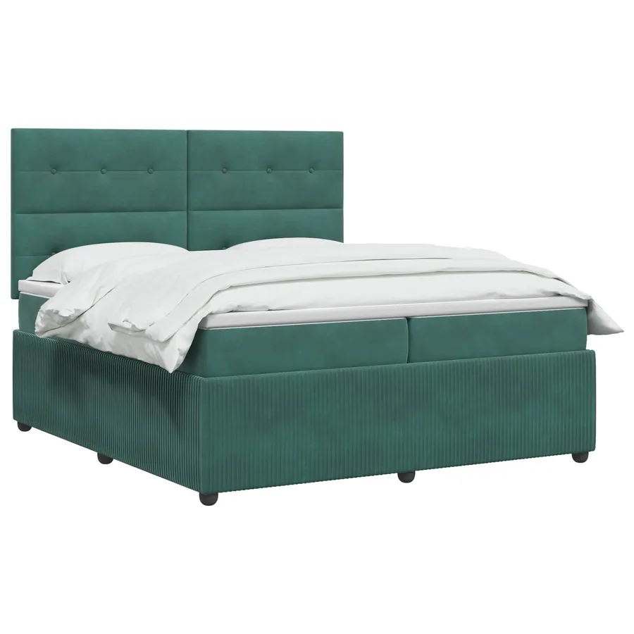 Lit boxspring LED avec matelas Vert foncé 200 x 200 cm Velours - 2