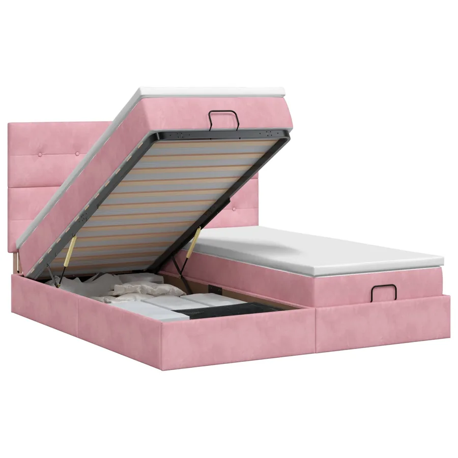 Lit ottoman avec matelas avec tête de lit 2 pc Rose Velours