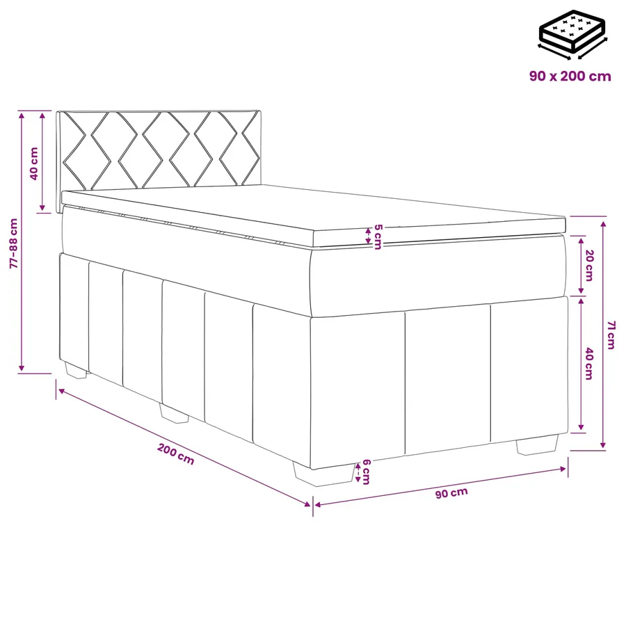 Lit boxspring avec matelas Gris clair 90 x 200 cm Tissu - 11