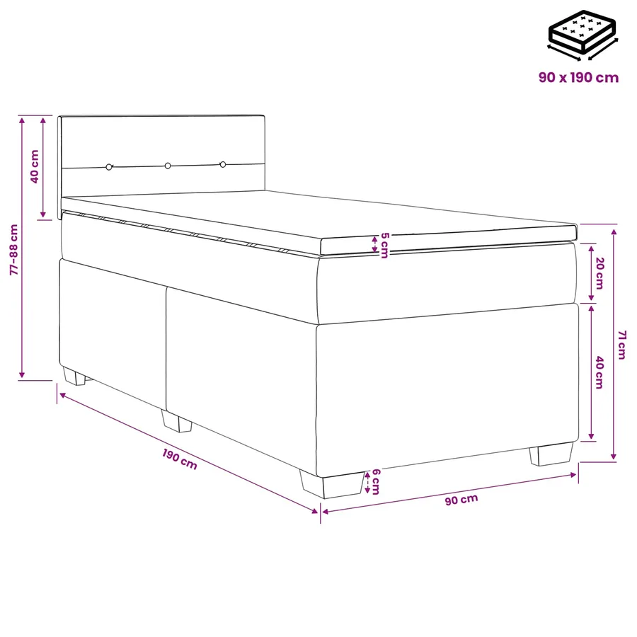 Lit boxspring avec matelas Gris clair 90 x 190 cm Tissu - 10