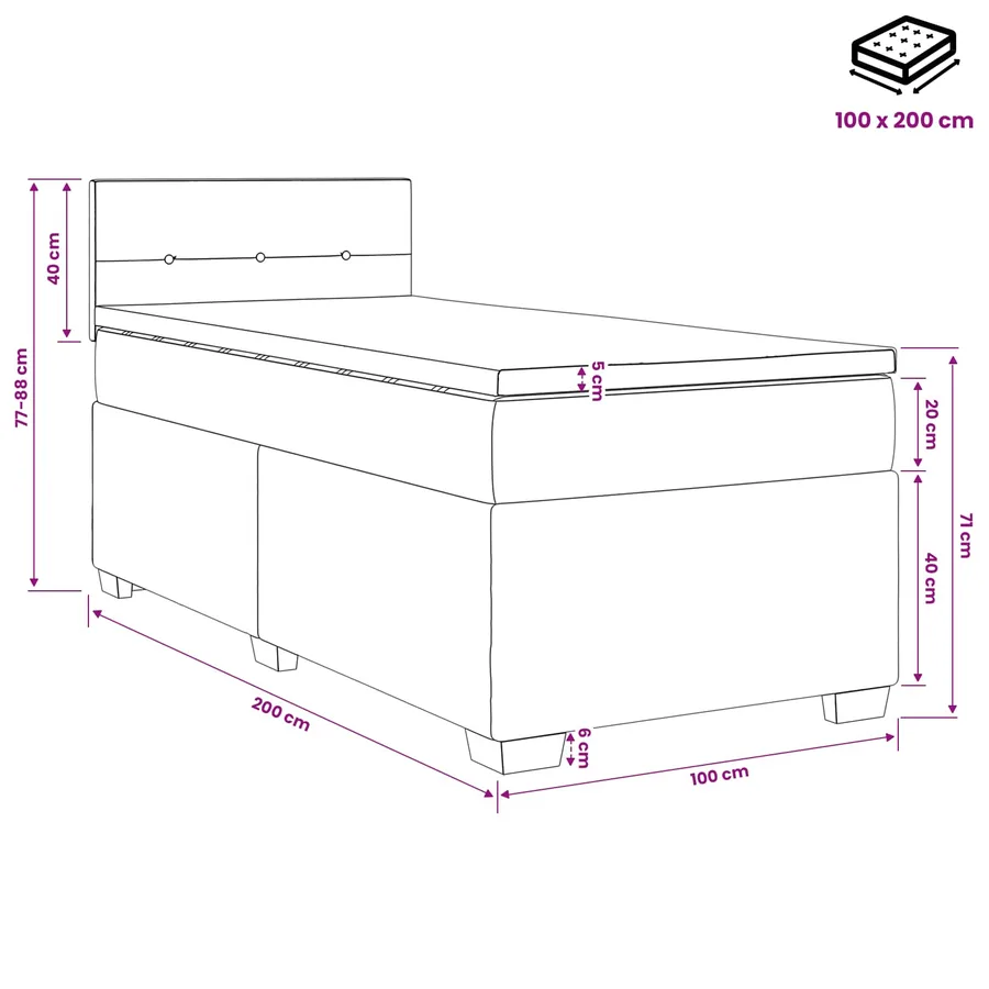 Lit boxspring avec matelas Noir 100 x 200 cm Tissu - 10