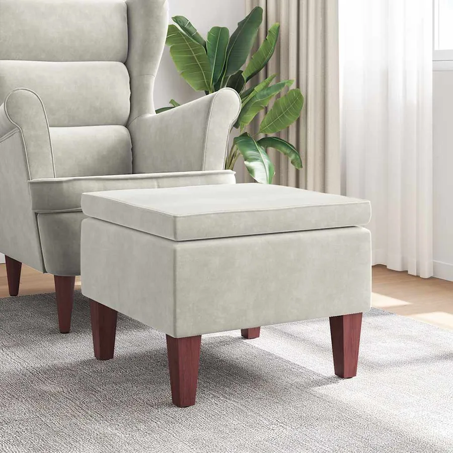 Tabouret avec pieds en bois Crème Velours