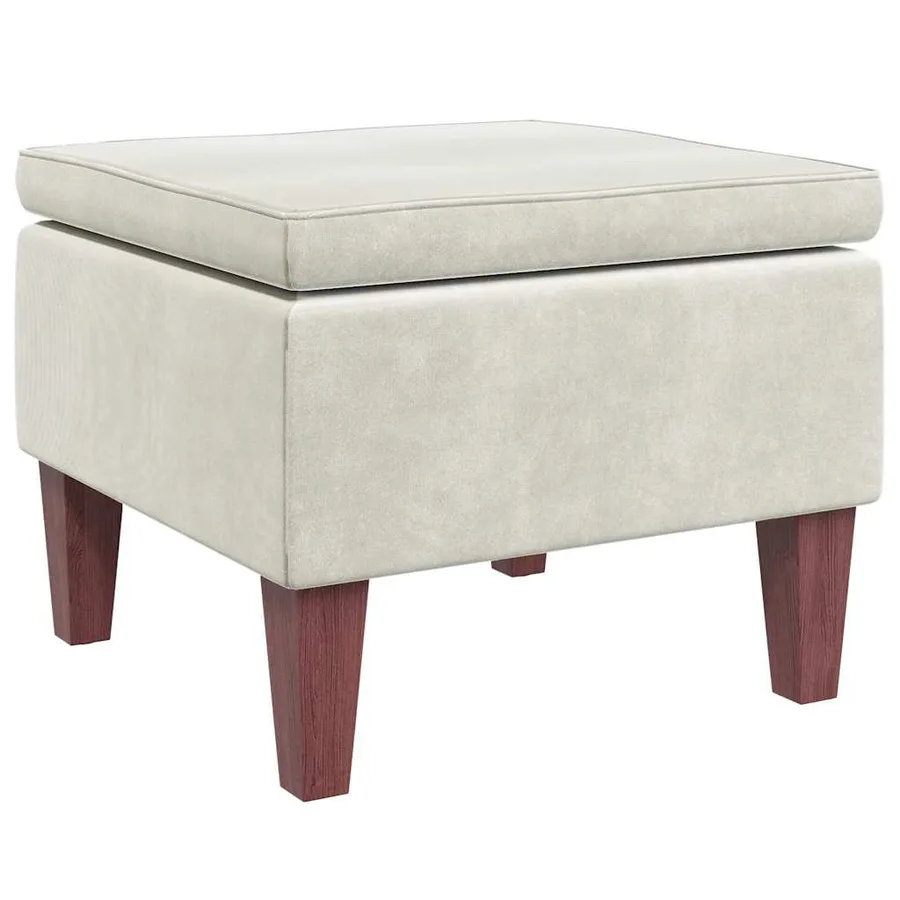 Tabouret avec pieds en bois Crème Velours - 2