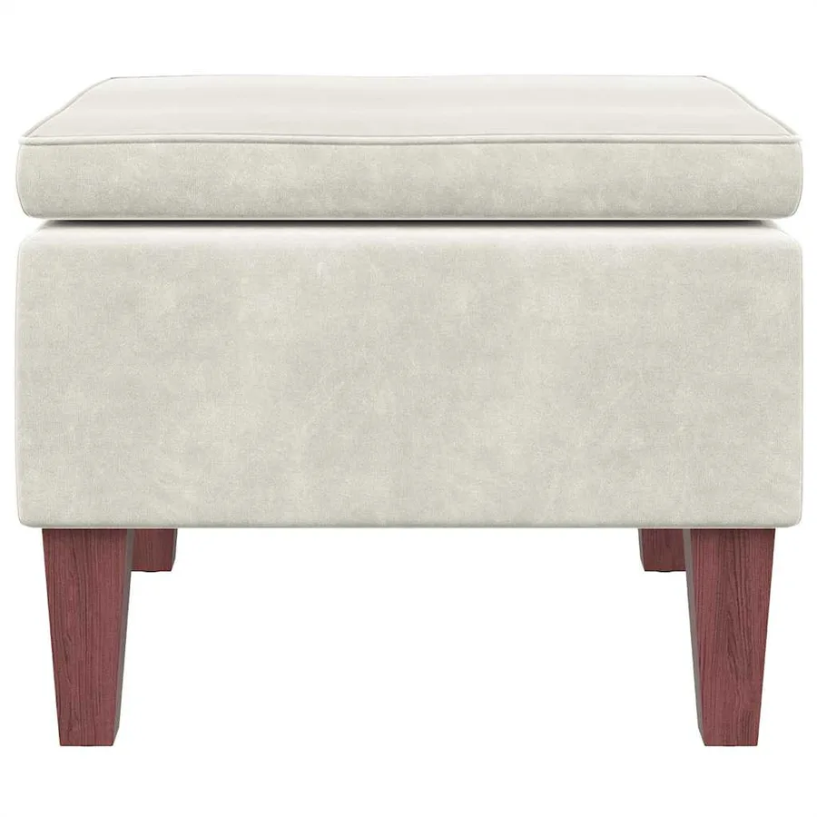 Tabouret avec pieds en bois Crème Velours - 3