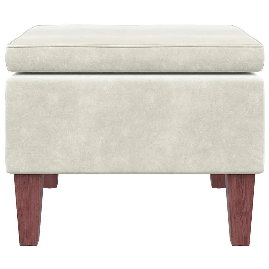Tabouret avec pieds en bois Crème Velours - 4