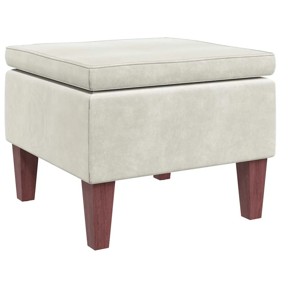 Tabouret avec pieds en bois Crème Velours - 5