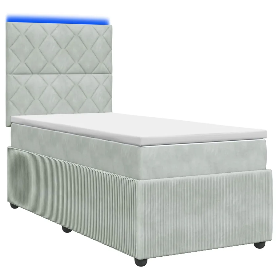 Lit boxspring LED avec matelas Gris clair 90 x 190 cm Velours