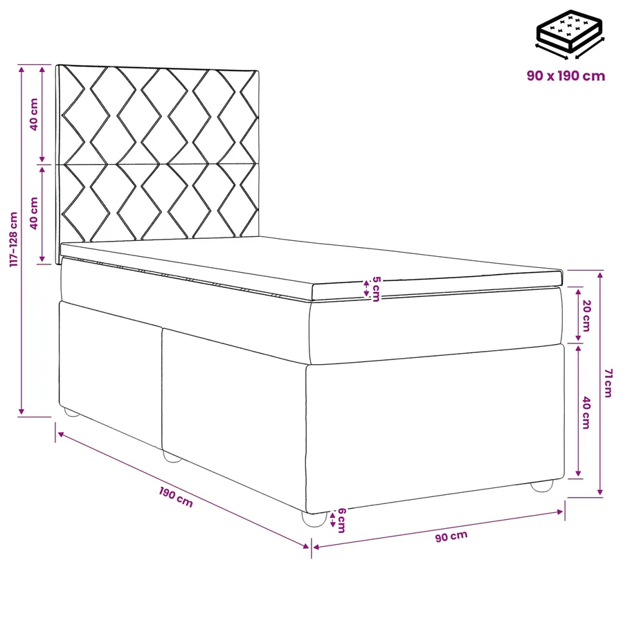 Lit boxspring LED avec matelas Gris clair 90 x 190 cm Velours - 11