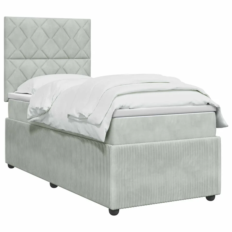 Lit boxspring LED avec matelas Gris clair 90 x 190 cm Velours - 2