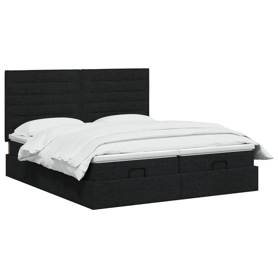 Lit ottoman avec matelas avec tête de lit 2 pcs Noir Tissu - 2