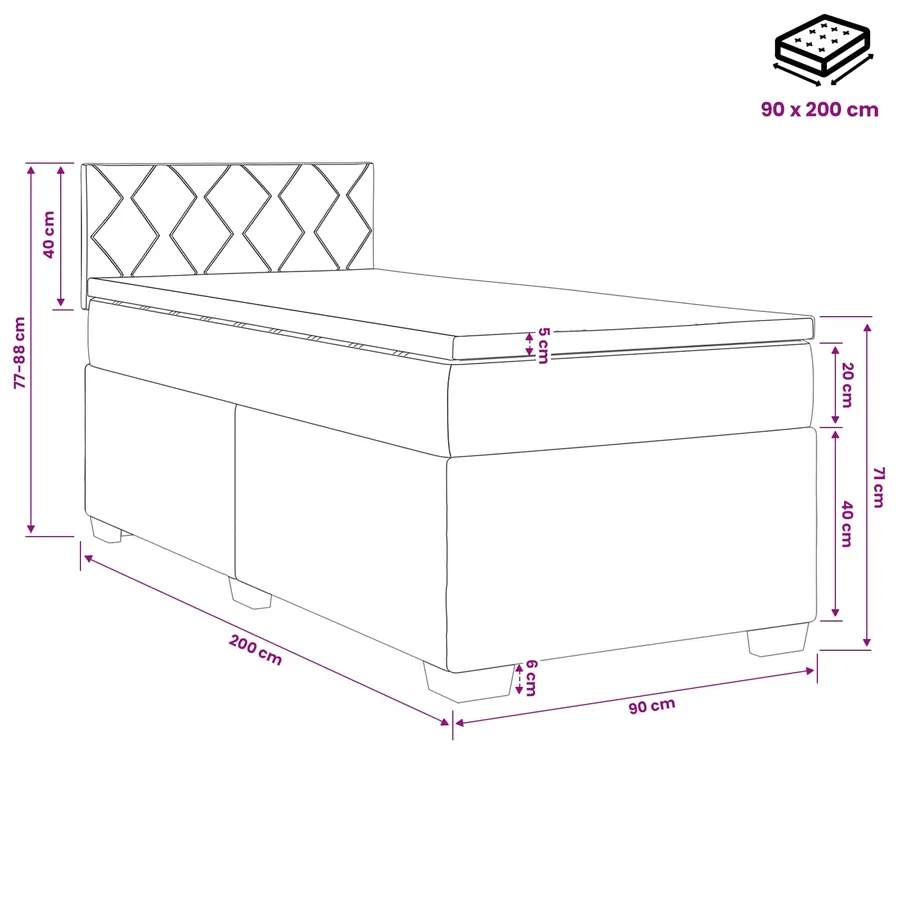 Lit boxspring avec matelas Gris clair 90 x 200 cm Tissu - 10