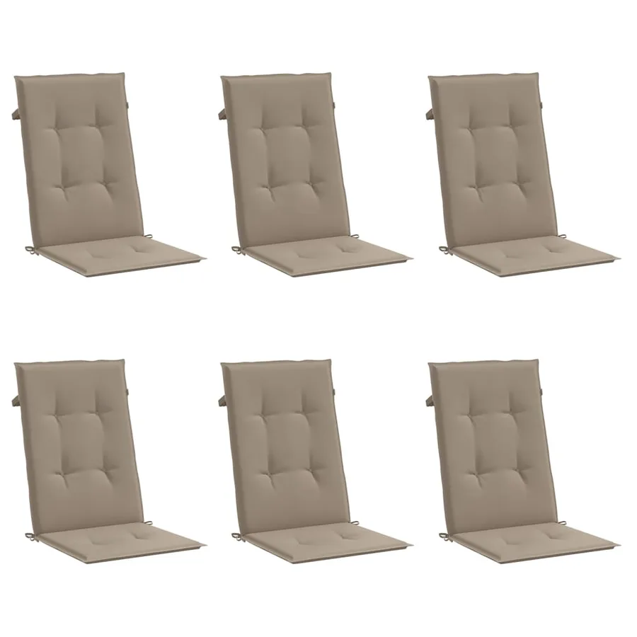 Coussins de chaise de jardin dossier haut lot de 6 taupe tissu - 3