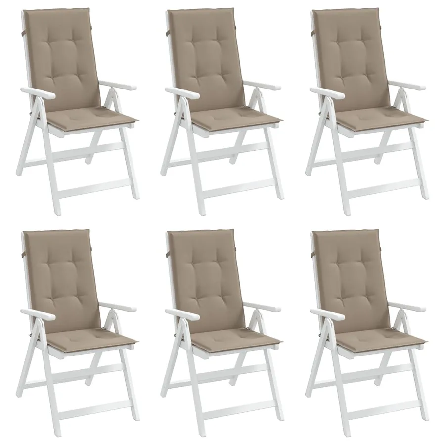 Coussins de chaise de jardin dossier haut lot de 6 taupe tissu - 4