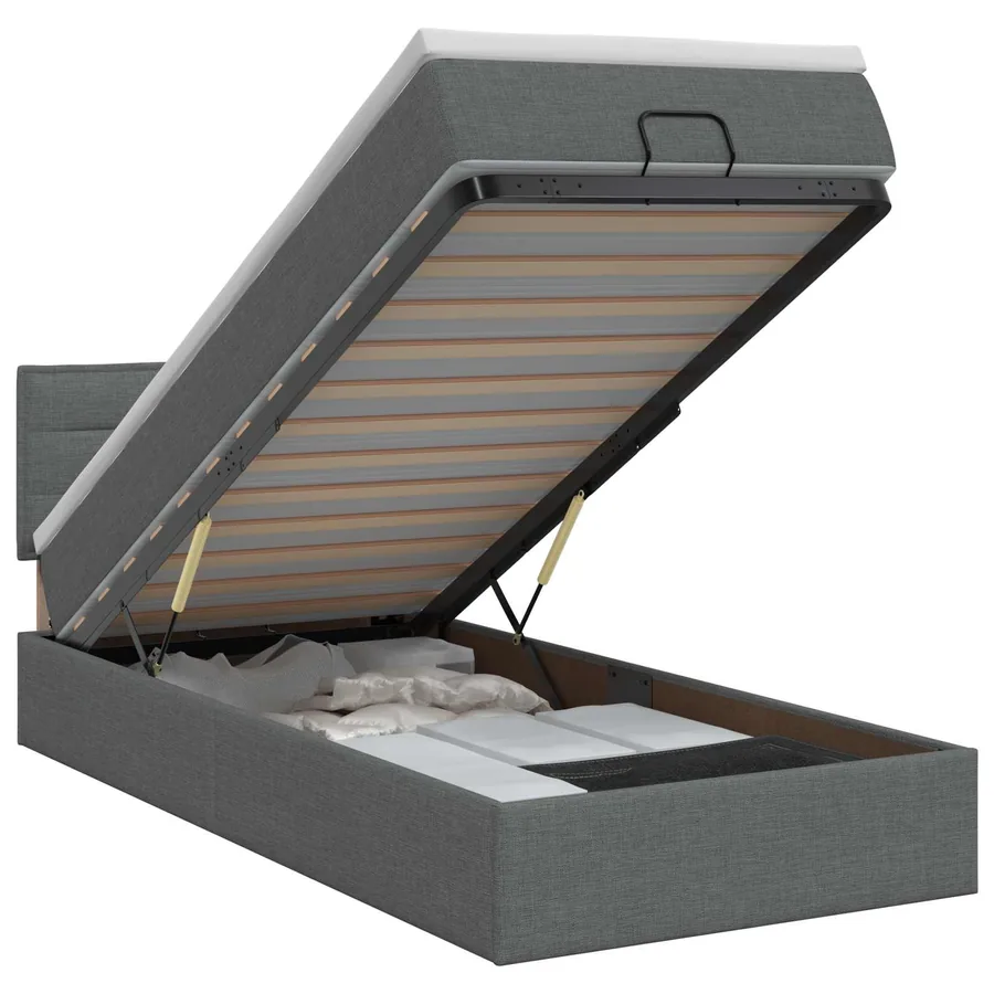 Lit ottoman avec matelas Gris foncé 90 x 190 cm Tissu