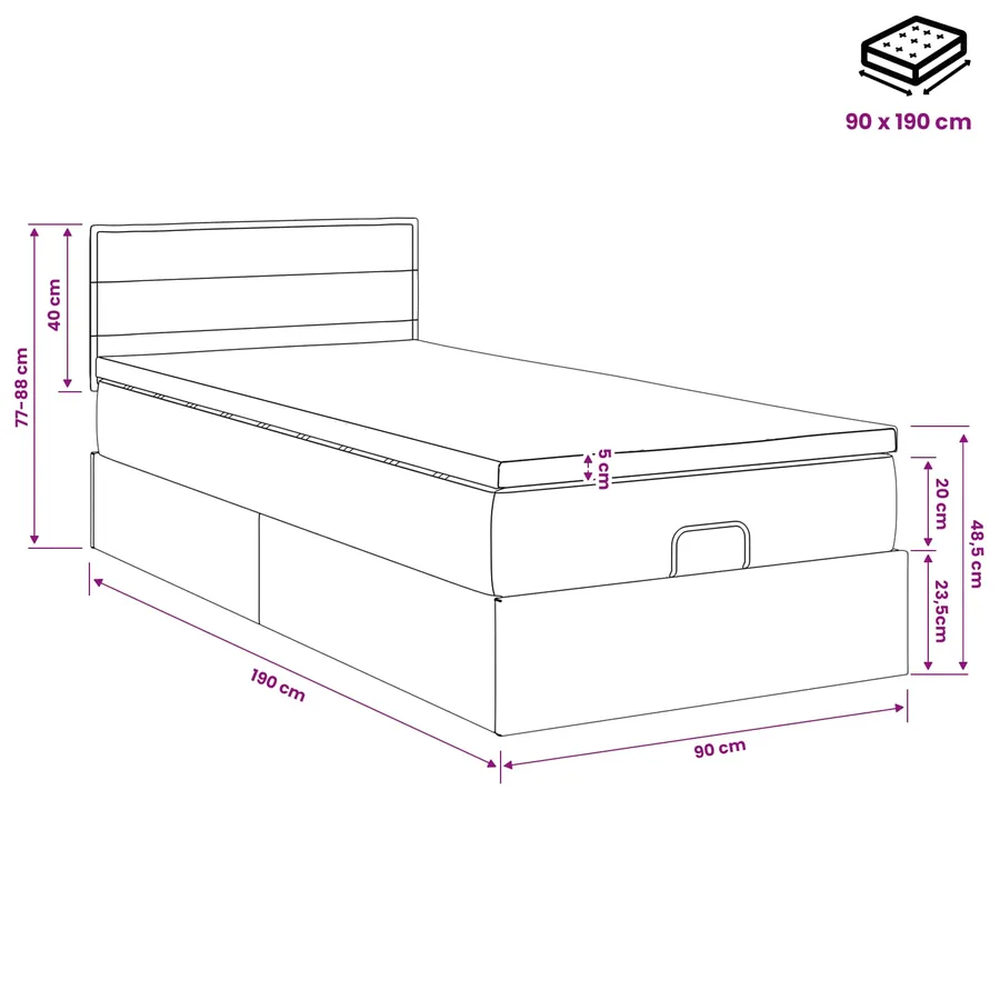 Lit ottoman avec matelas Gris foncé 90 x 190 cm Tissu - 11