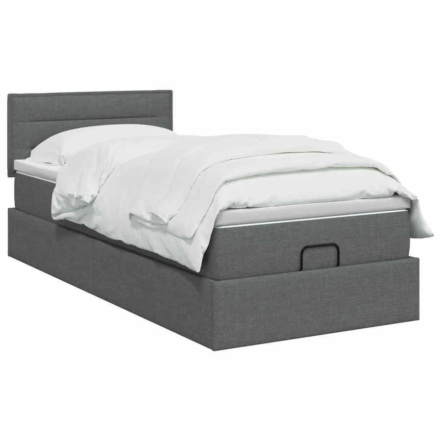 Lit ottoman avec matelas Gris foncé 90 x 190 cm Tissu - 2