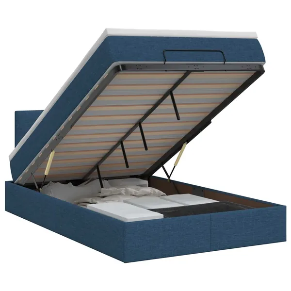 Lit ottoman avec matelas Bleu 120 x 190 cm Tissu