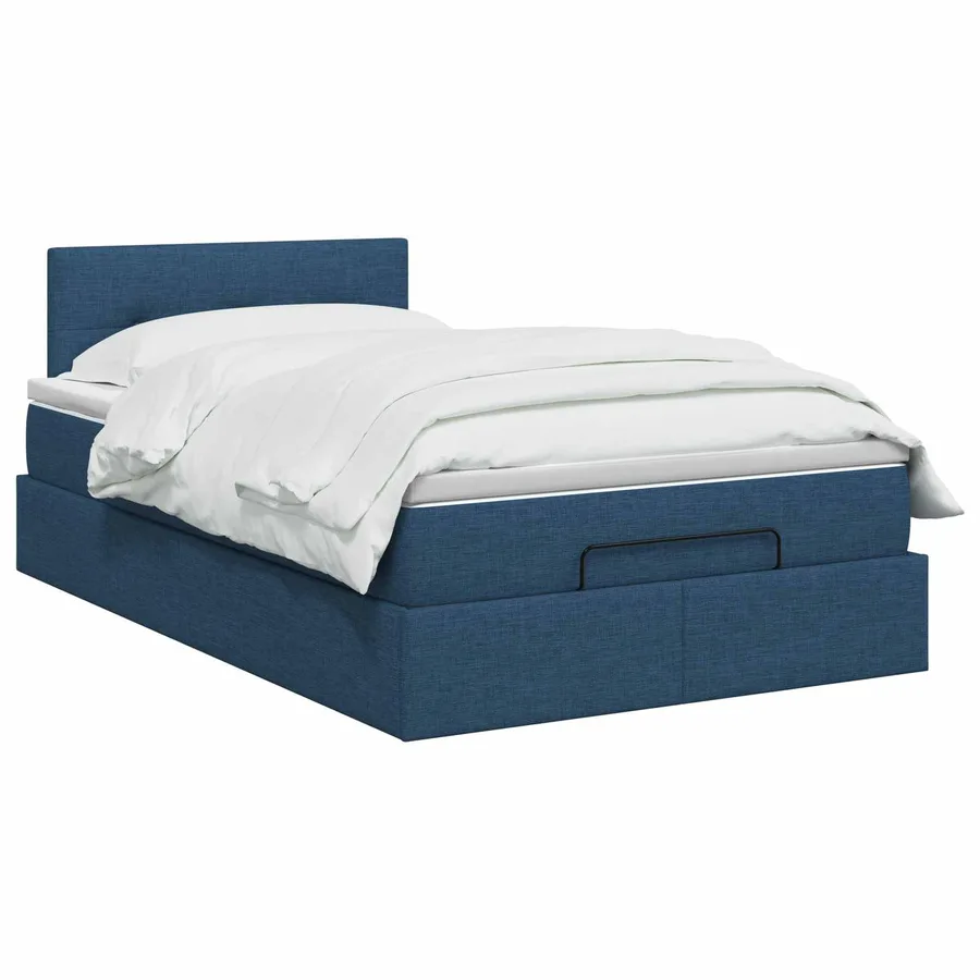 Lit ottoman avec matelas Bleu 120 x 190 cm Tissu - 2
