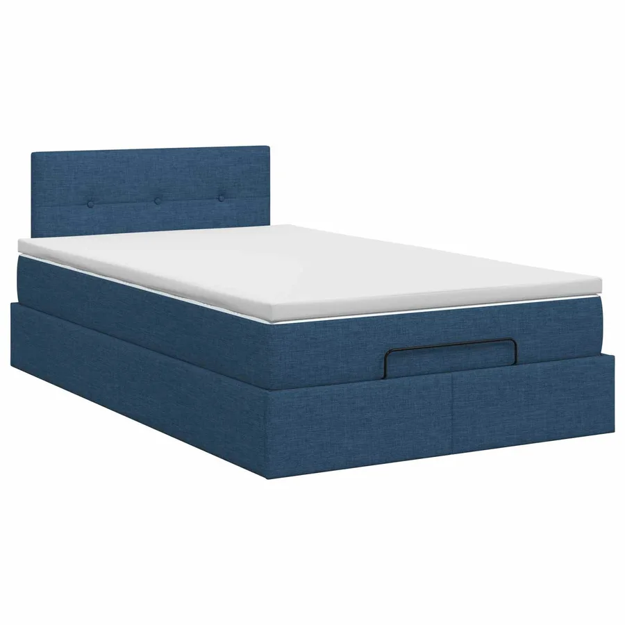 Lit ottoman avec matelas Bleu 120 x 190 cm Tissu - 4