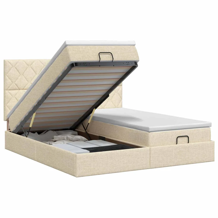 Lit ottoman avec matelas avec tête de lit 2 pc Crème Tissu