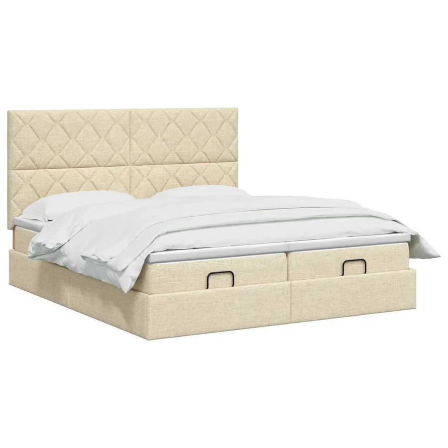 Lit ottoman avec matelas avec tête de lit 2 pc Crème Tissu - 2
