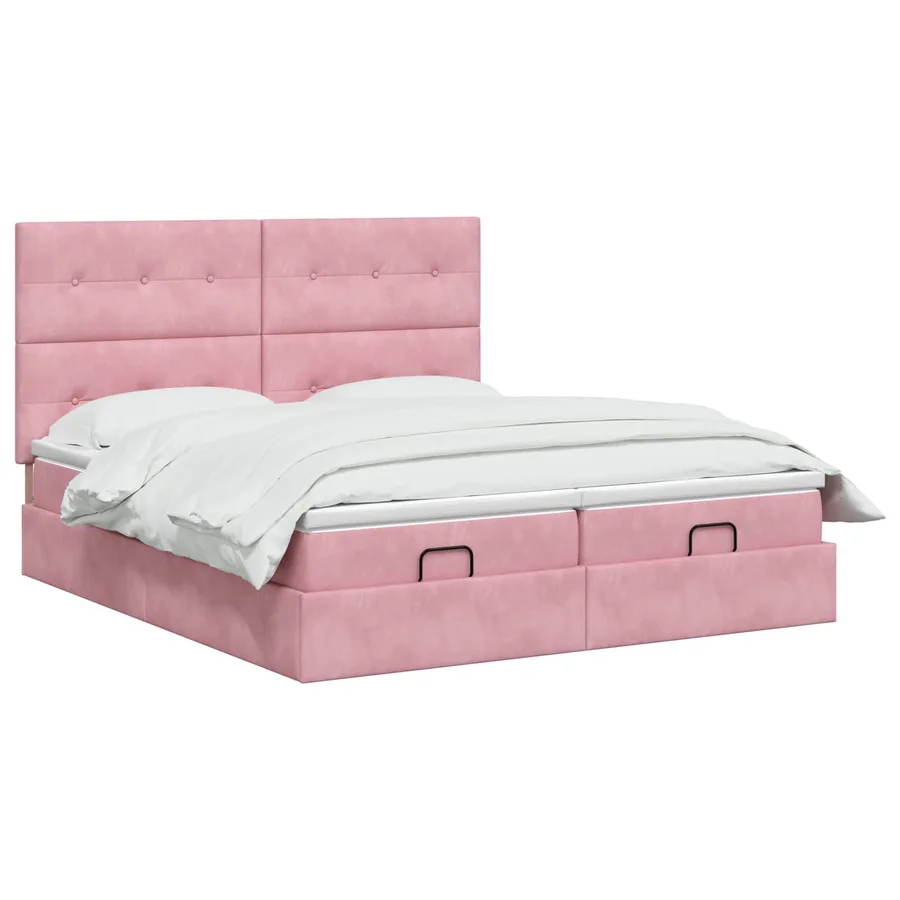 Lit ottoman avec matelas avec tête de lit 2 pc Rose Velours - 2