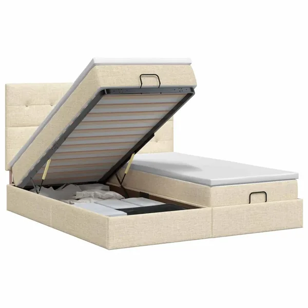 Lit ottoman avec matelas avec tête de lit 2 pc Crème Tissu