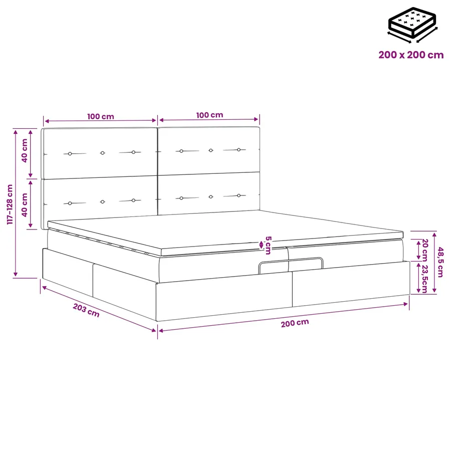 Lit ottoman avec matelas avec tête de lit 2 pc Crème Tissu - 11