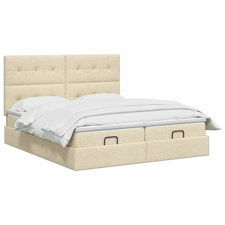 Lit ottoman avec matelas avec tête de lit 2 pc Crème Tissu - 2
