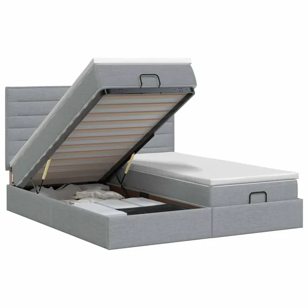 Lit ottoman avec matelas 2 pcs Gris clair Tissu