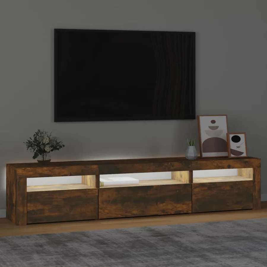 Meuble TV avec lumières LED Chêne fumé 195x35x40 cm - 3