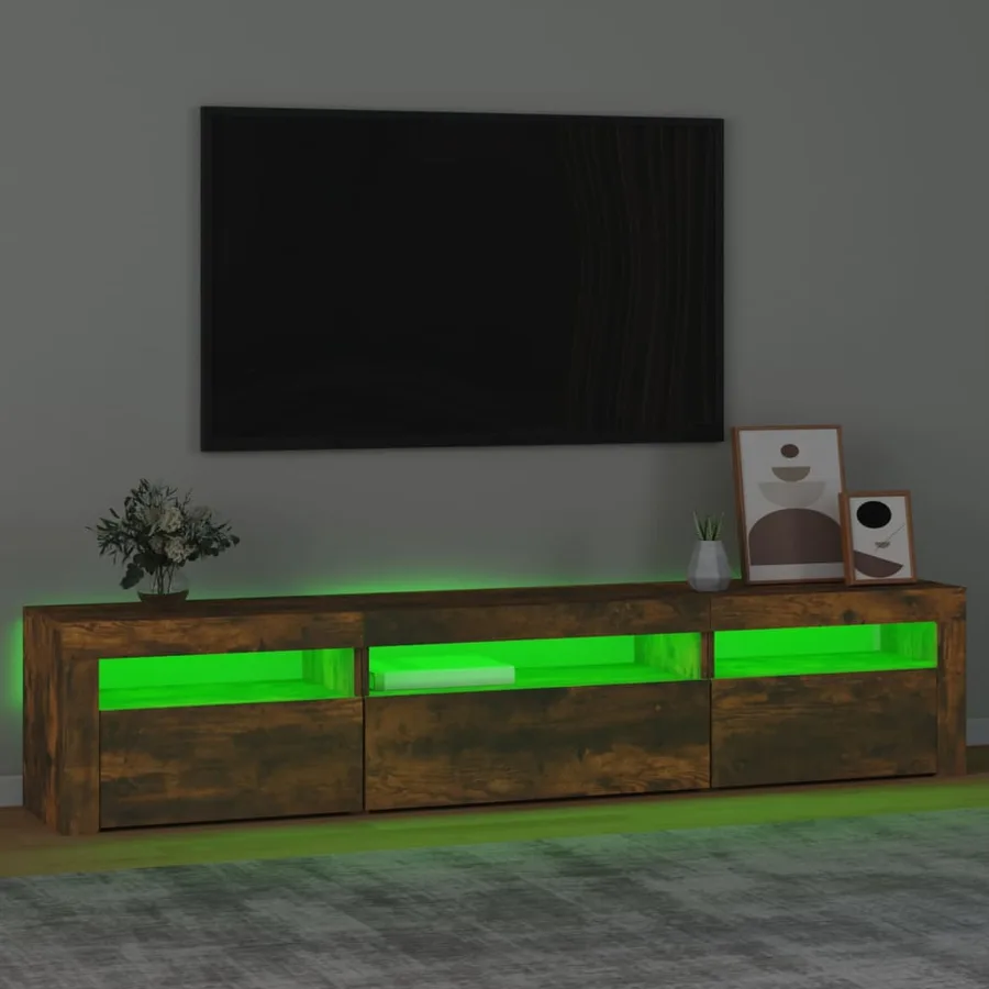 Meuble TV avec lumières LED Chêne fumé 195x35x40 cm - 4