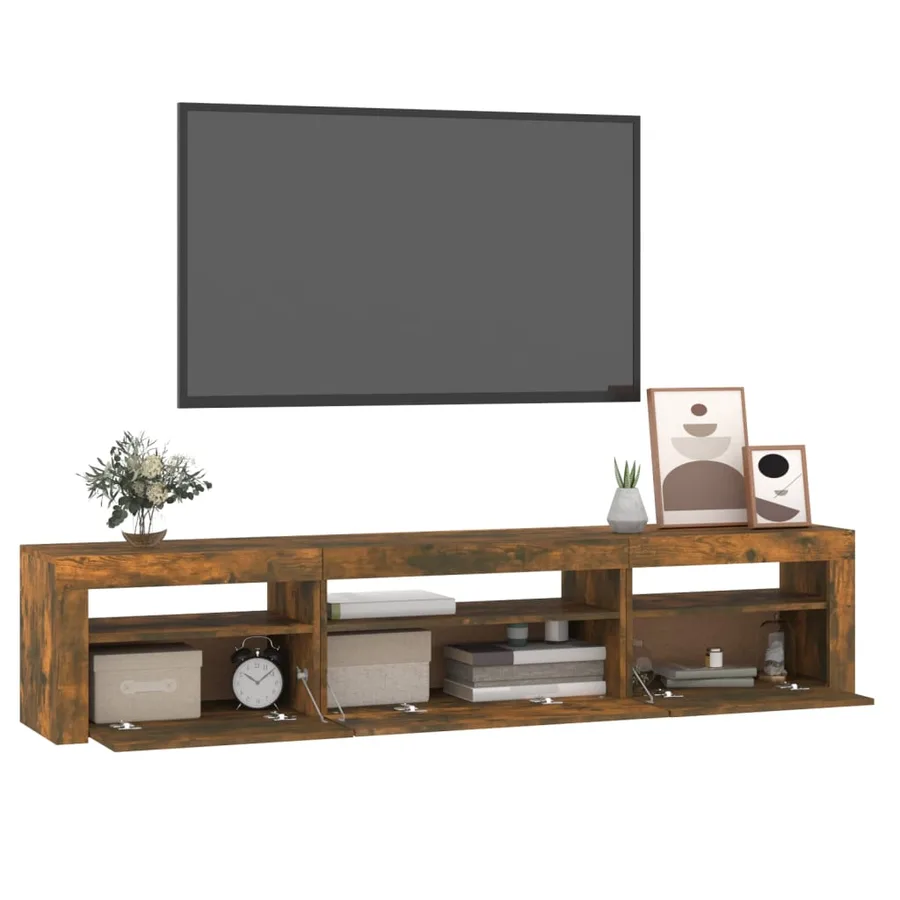 Meuble TV avec lumières LED Chêne fumé 195x35x40 cm - 6
