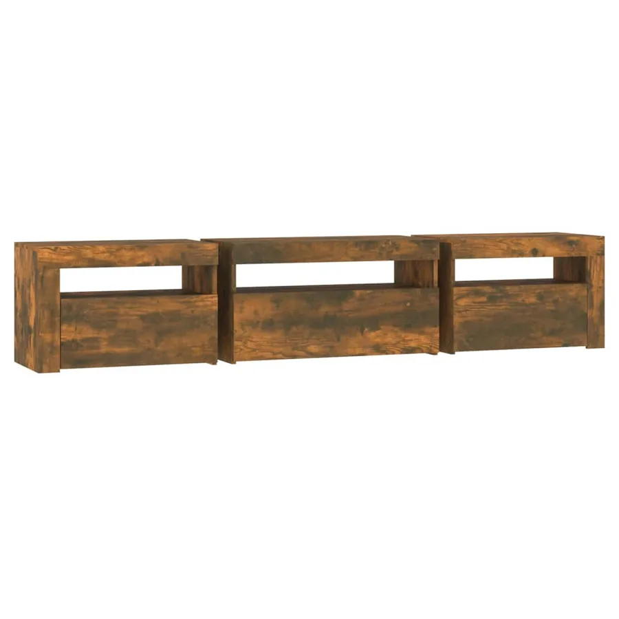 Meuble TV avec lumières LED Chêne fumé 195x35x40 cm - 8