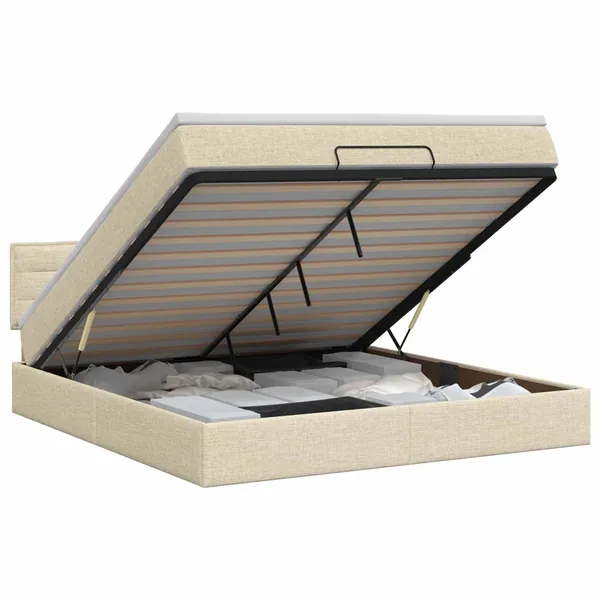 Lit ottoman avec matelas Crème 140 x 200 cm Tissu