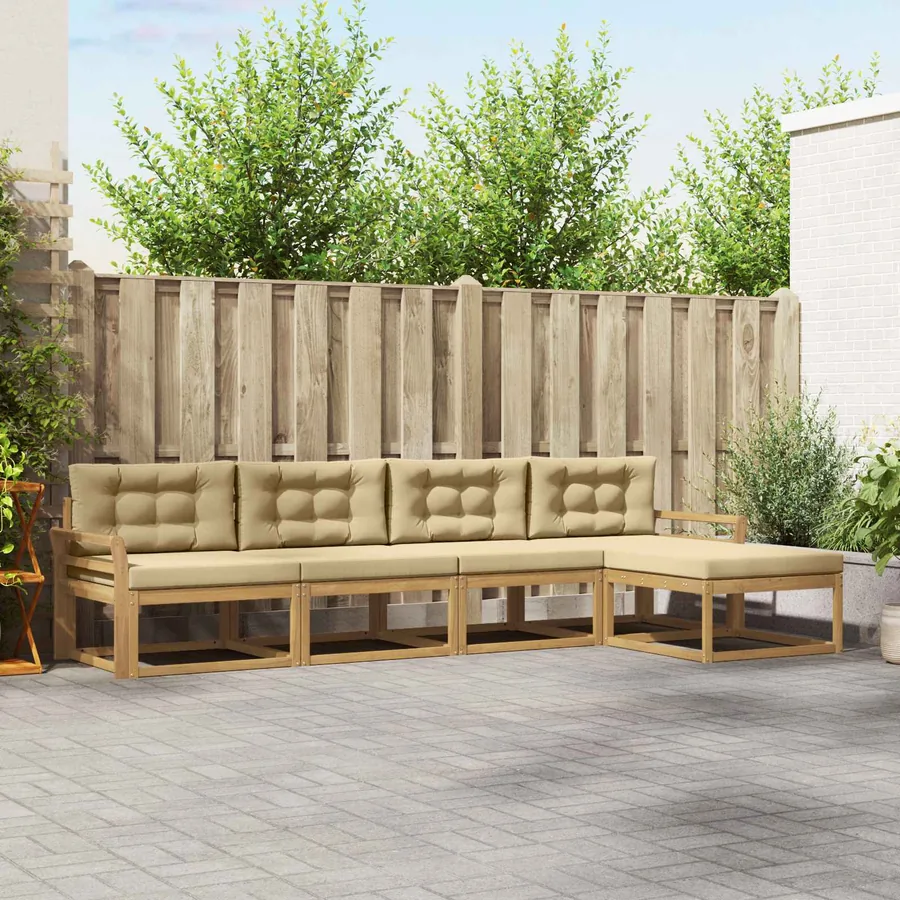 Ensemble de canapés d'extérieur 4 pcs Blanc et Beige Polyester
