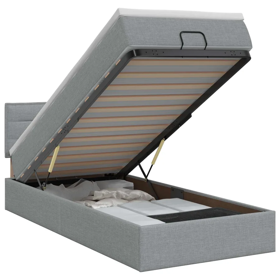 Lit ottoman avec matelas Gris clair 90 x 200 cm Tissu