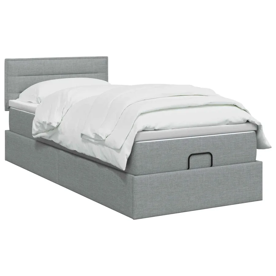 Lit ottoman avec matelas Gris clair 90 x 200 cm Tissu - 2