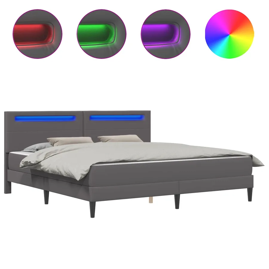Cadre de lit avec bandes LED Gris 180 x 200 cm Simili cuir - 2