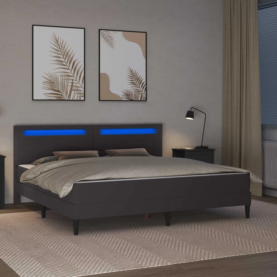 Cadre de lit avec bandes LED Gris 180 x 200 cm Simili cuir - 4