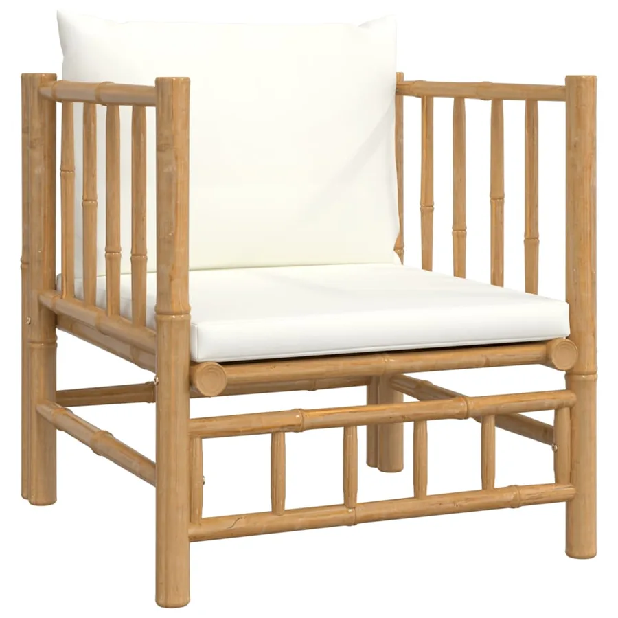 Salon de jardin 8 pcs avec coussins blanc crème bambou - 6