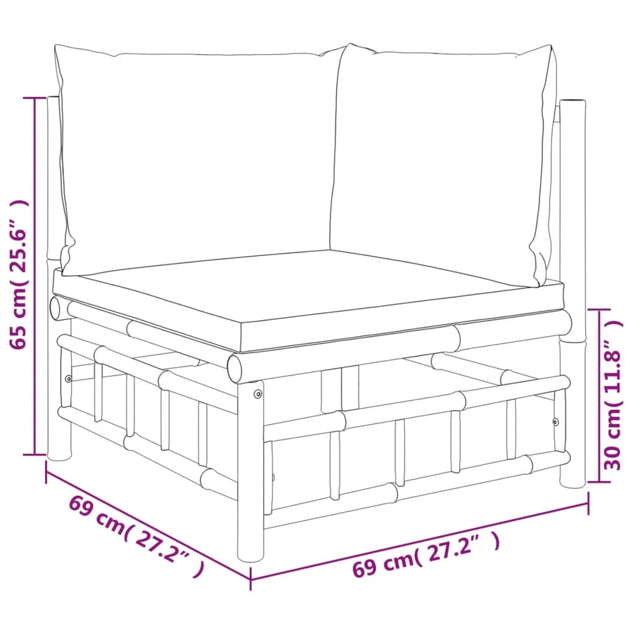 Salon de jardin 8 pcs avec coussins blanc crème bambou - 9