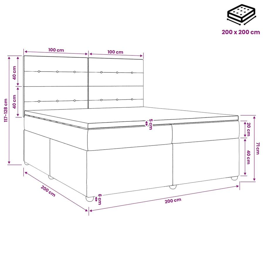 Lit boxspring LED avec matelas Rose 200 x 200 cm Velours - 11
