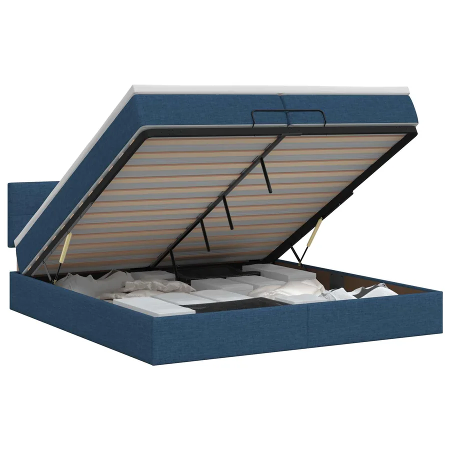 Lit ottoman avec matelas Bleu 200 x 200 cm Tissu