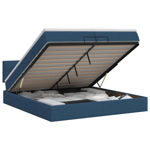Lit ottoman avec matelas Bleu 200 x 200 cm Tissu