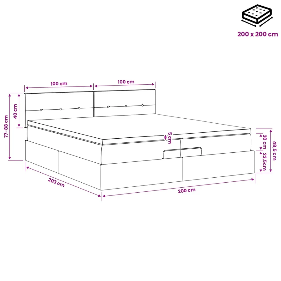 Lit ottoman avec matelas Bleu 200 x 200 cm Tissu - 11